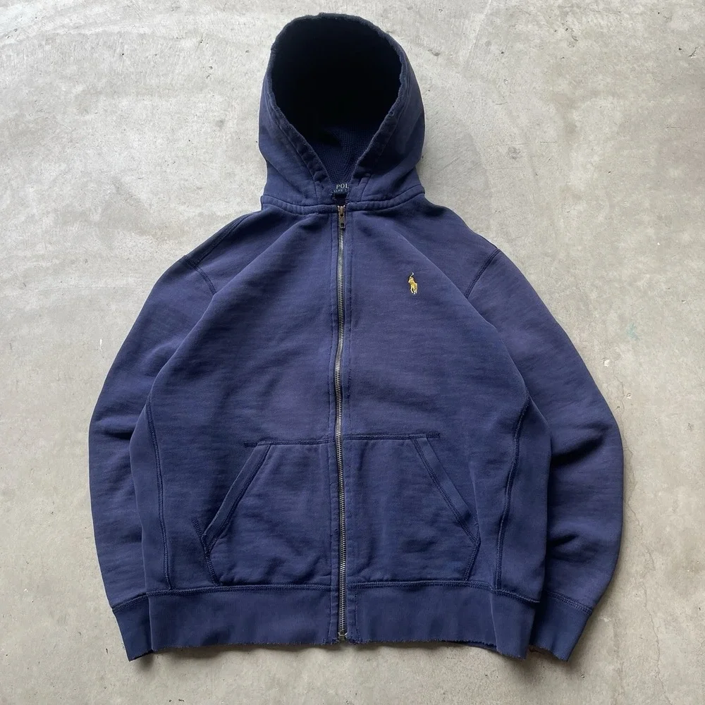 Polo Ralph Lauren Men's Signature Navy Blue Fleece Hoodie Zip-Up Jacket Size L